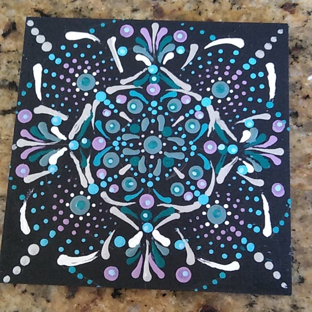 Hand Painted Mandala 4"x4" wood square